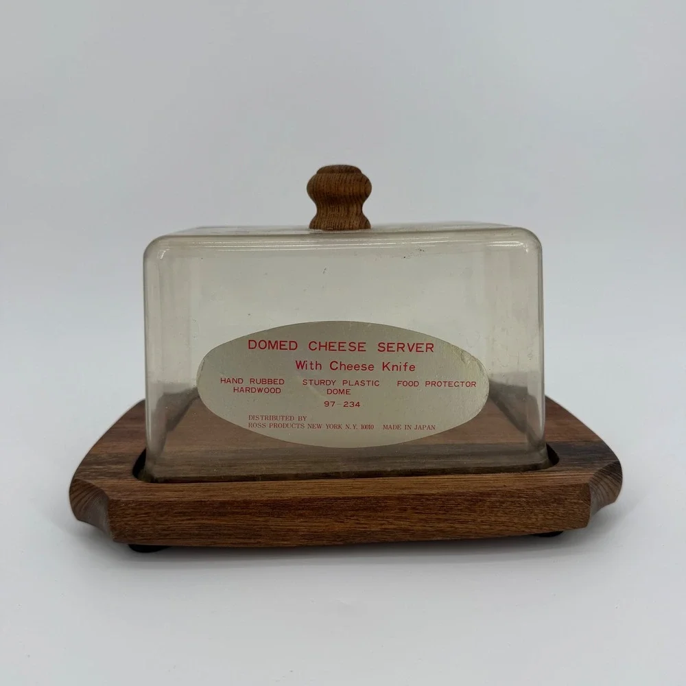 Vintage Rossini Japan Domed Cheese Server Hardwood Base Mid Century 97-234